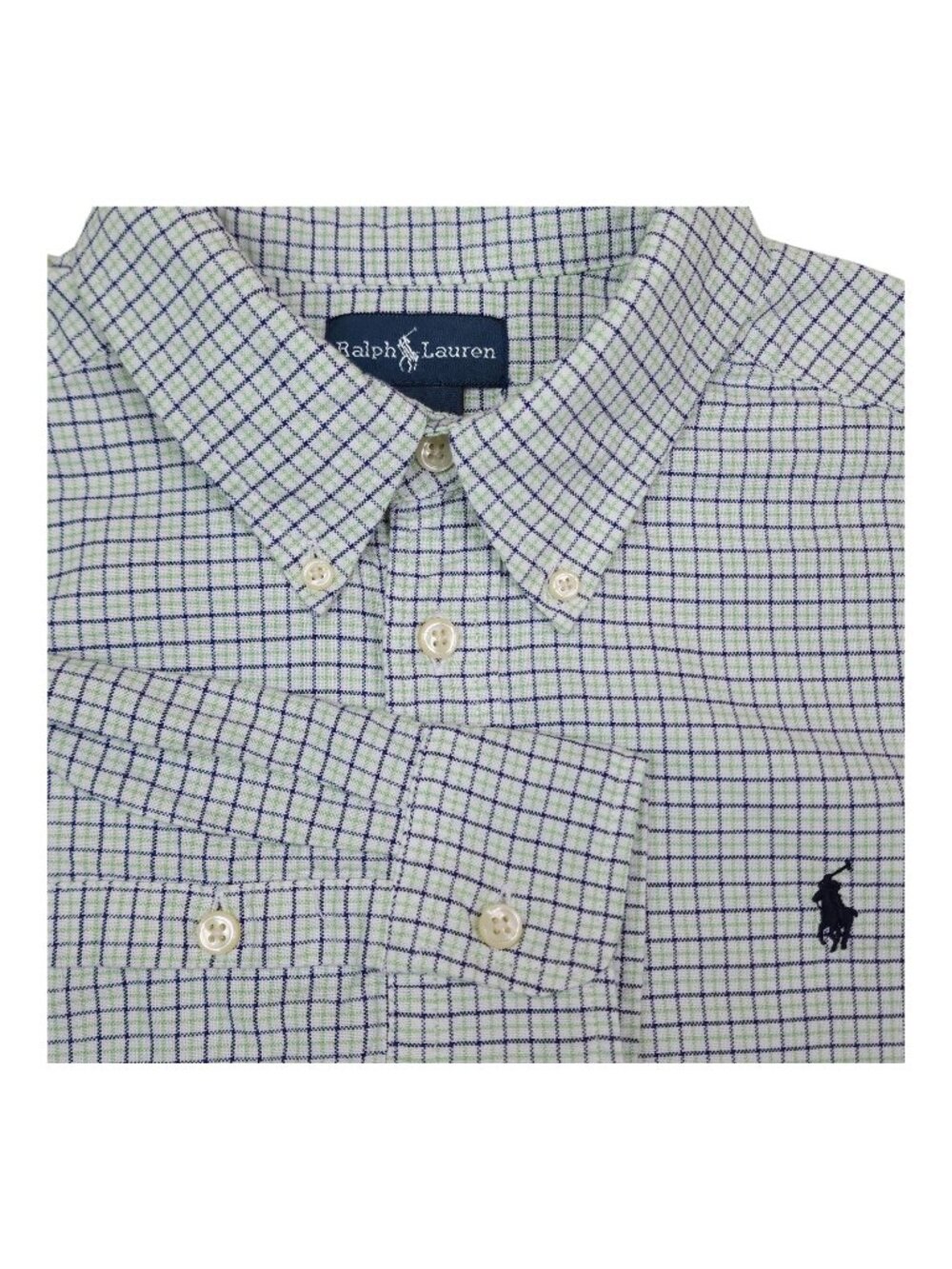 Ralph Lauren Boys Long Sleeve Button-Down Shirt L (14-16) 100% Cotton Blue Check